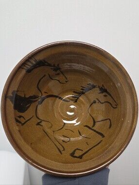 Handcrafted Brown Ceramic Horse Bowl